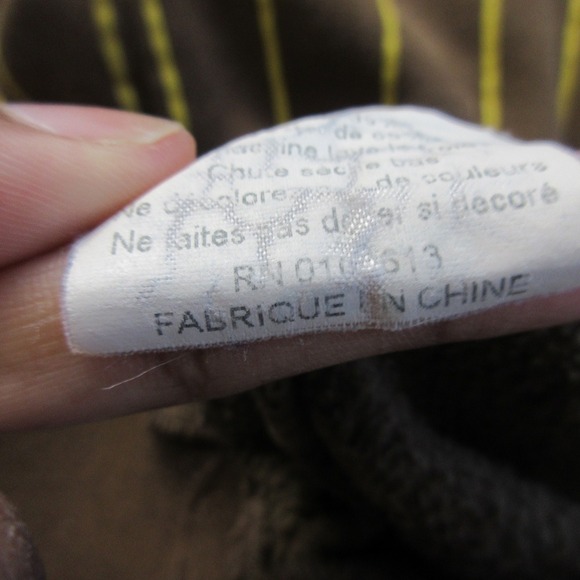 Vtg Y2K Lugz Denim Hoodie Men XL Brown Yellow Striped Logo Skater 1070 - Picture 7 of 16